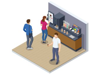 Isometric self-service coffee machines offer consistent quality coffee. Vending machine with coffee in the supermarket