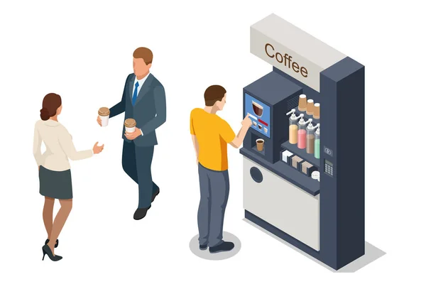 Isometrische Selbstbedienungskaffeemaschinen Bieten Kaffee Von Gleichbleibender Qualität Kaffeeautomat Supermarkt — Stockvektor
