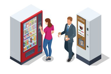 Isometric self-service coffee machines offer consistent quality coffee. Vending machine with coffee in the supermarket