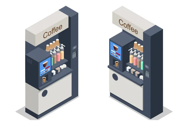 Isometric Self Servis Kahve Makineleri Sürekli Kaliteli Kahve Sunar Süpermarkette — Stok Vektör