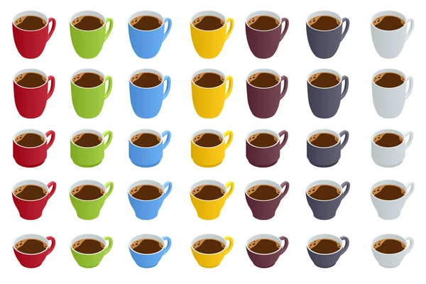 Isometric Different Types Cups Coffee Tea Coffee Types Set Isolated — Stockvector