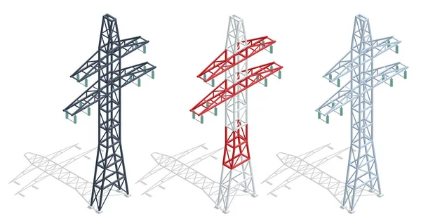 Isometric High Voltage Transmission Lines Power Pylons Electricity Pylons Electric — 스톡 벡터