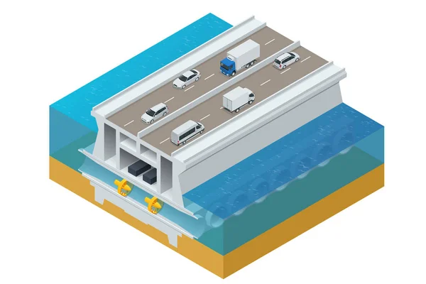 Isometric Tidal Power Station Renewable Energy Tidal Energy Tidal Power — Archivo Imágenes Vectoriales