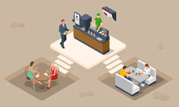 Isometric Coffee Time Concept Self Service Coffee Machines Offer Consistent — стоковый вектор