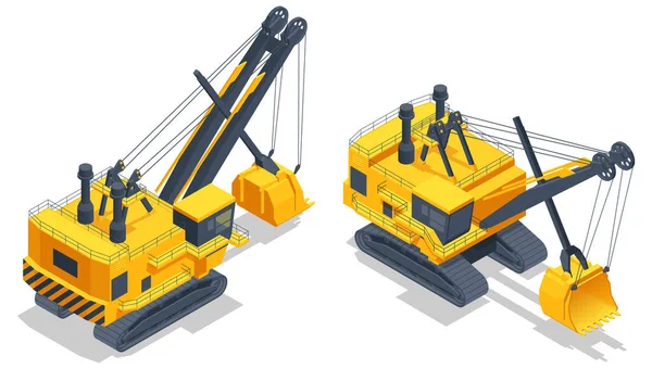 Isometric Power Shovel Bucket Equipped Machine Usually Electrically Powered Used — 스톡 벡터