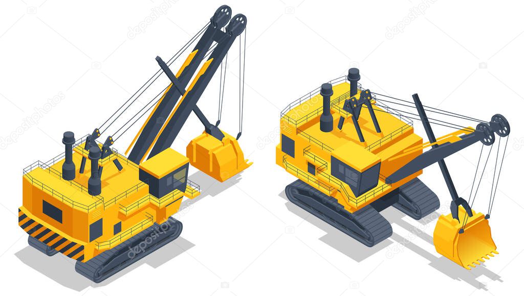 Isometric power shovel is a bucket-equipped machine, usually electrically powered, used for digging and loading earth or fragmented rock and for mineral extraction. Equipment for high-mining industry