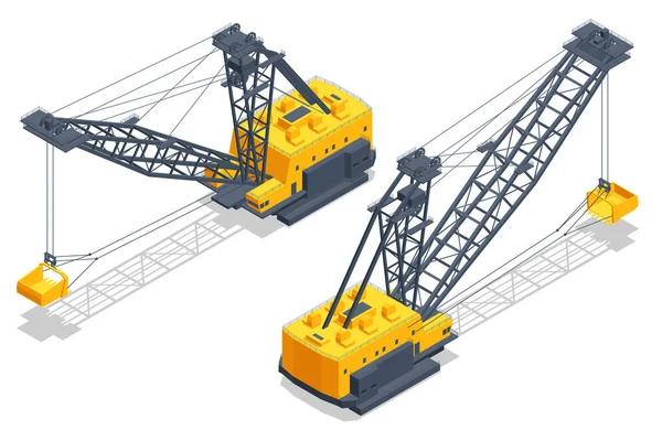 Isometric Dragline Excavators Dragline Excavator Heavy Equipment Used Civil Engineering — Vetor de Stock