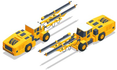 Isometric tunneling drilling rigs, self-propelled drilling rigs. Bucket-wheel excavator, heavy equipment used in surface mining. Mining quarry, mine.