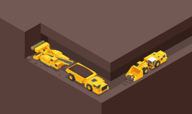 Isometric coal mining machine. Underground truck is a 20 metric tonne underground truck for small to medium-scale underground operations and development work. Trucks for haul, dump and excavation.