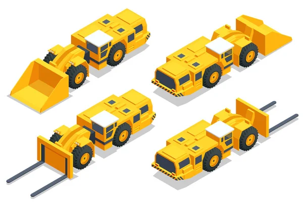 Isometric Underground Mining Trucks Underground Loader Excavator Equipment High Mining — Wektor stockowy