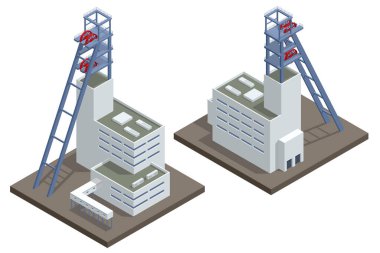 Isometric Factories or Industrial Plants, Heavy Industry. Coal Mining. Industrial Concept Mine buildings.
