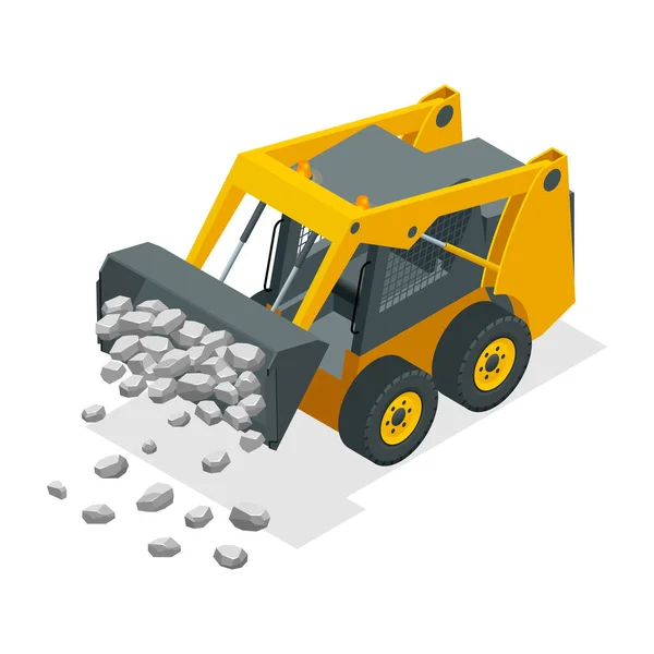Isometric Compact Excavators Yellow Skid Steer Loader — Stockvektor
