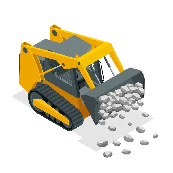 Isometric Compact Excavators Yellow Skid Steer Loader — Vettoriale Stock