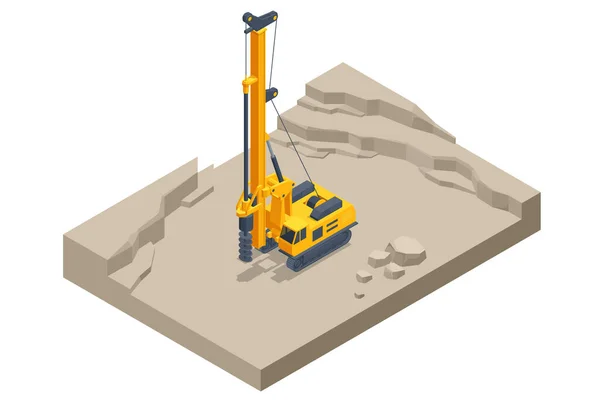 Isometric Track Drilling Machine Drilling Tractor Working Mine Mining Quarry — Stock Vector