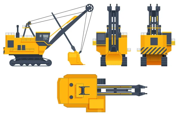 Isometric Dragline Excavators Heavy Equipment Used Civil Engineering Surface Mining — Stockový vektor