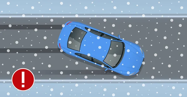 Isometrisk Vinter Hal Väg Bilolycka Bilen Kör Hal Väg Stadstransport — Stock vektor