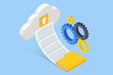 Isometric Modern Bulut Teknolojisi ve Ağ Ağı, Büyük Veri Akımı İşleme Kavramı. Bulut Servisi, Bulut Depolama Web Bulut Teknolojisi