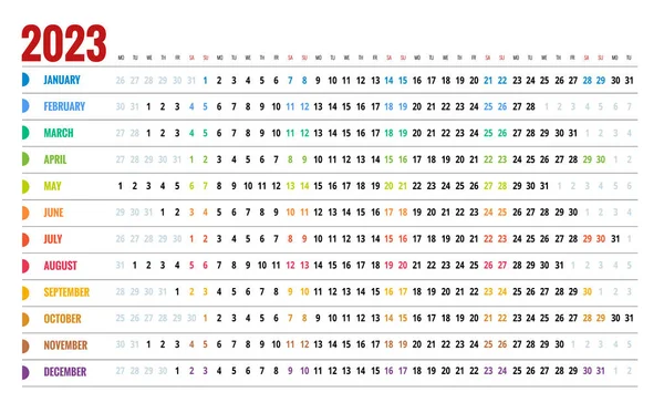 Календар Лінійний 2021 Рік Шаблон Друку Дизайну Канцелярських Приладів Річний — стоковий вектор