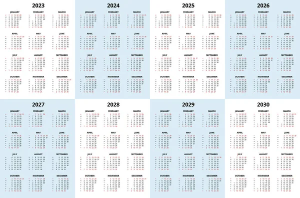 Takvim Planlayıcısı 2023 - 2030. Takvim şeması. Yazdırma Şablonu