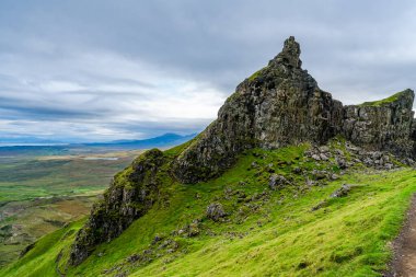 Skye Adası 'ndaki güzel Quiraing Geçidi manzarası, İç Hebrides, İskoçya
