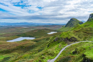 Skye Adası 'ndaki güzel Quiraing Geçidi manzarası, İç Hebrides, İskoçya