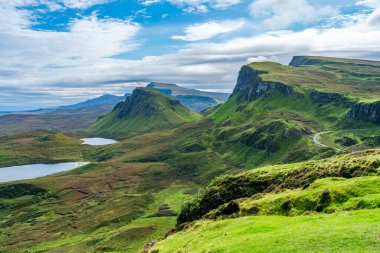 Skye Adası 'ndaki güzel Quiraing Geçidi manzarası, İç Hebrides, İskoçya