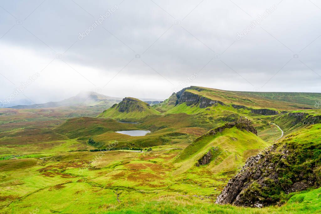 Quiraing landscape on Isle of Skye, Inner Hebrides, Scotland