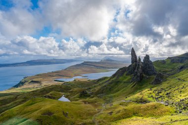 View of the Raasay island, the Sound of Raasay and The Old Man of Storr rock formation, Isle of Skye, Scotland clipart