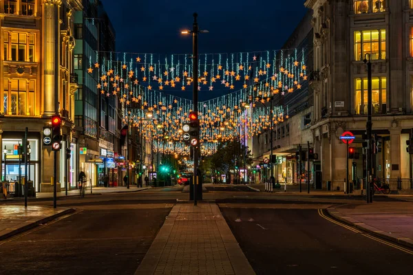 London November 2021 Oxford Street London Dekorerad Med Gnistrande Stjärnor — Stockfoto