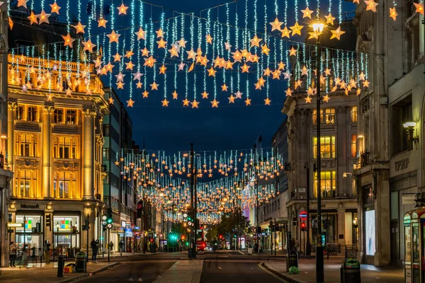Дон Листопада 2021 Оксфордська Вулиця Лондоні Прикрашена Іскристими Зірками Задрапірованими — стокове фото