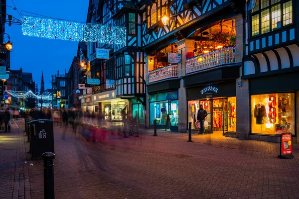 Chester Cheshire Ngiltere Aralık 2021 Chester Ünlü Eski Kasabası Akşam — Stok fotoğraf