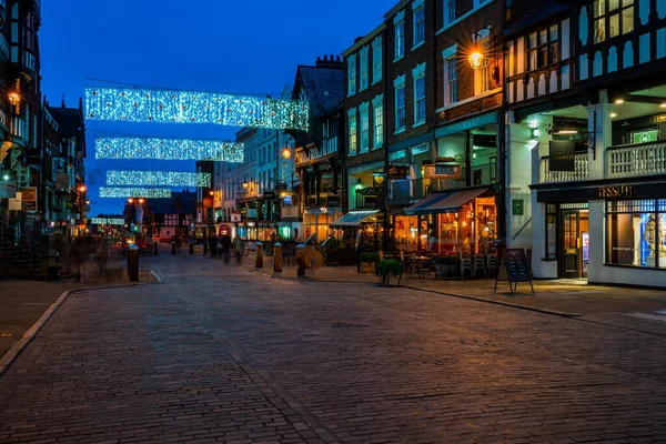 Chester Cheshire Regno Unito Dicembre 2021 Righe Luci Natale Appese — Foto Stock