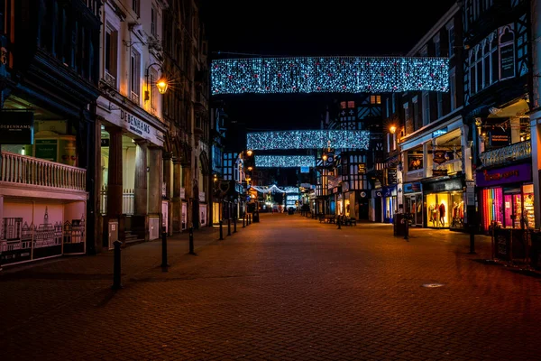 Chester Cheshire Regno Unito Dicembre 2021 Righe Luci Natale Sospese — Foto Stock