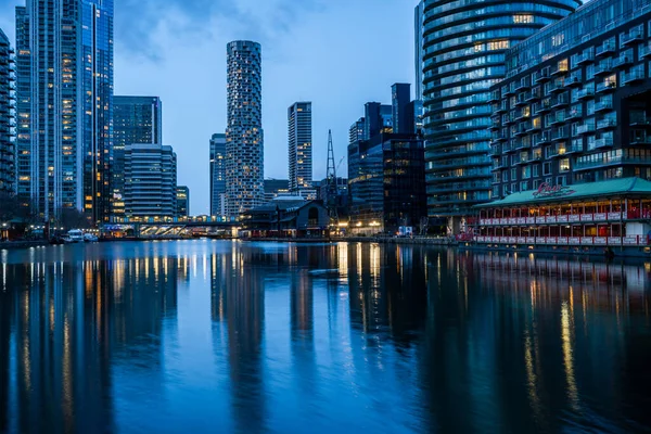 London January 2022 Modern Skyscrapers Canary Wharf Financial Hub London — Foto Stock