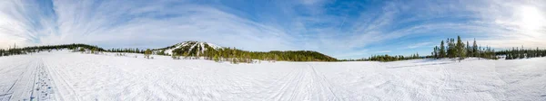 360 Graus Vista Panorâmica Paisagem Inverno Neve Coberto Bymarka Reserva — Fotografia de Stock