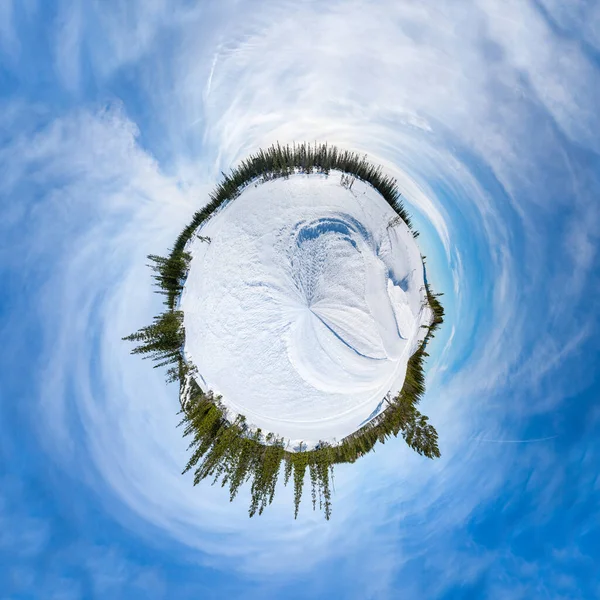 360 Μοίρες Πανοραμική Θέα Του Χειμερινού Τοπίου Στο Χιόνι Καλύπτονται — Φωτογραφία Αρχείου