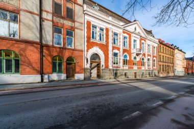Trondheim 'ın Brygge ilçesindeki sokak manzarası, Norveç' in en kalabalık üçüncü belediyesi.