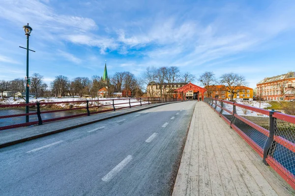 Famous Gamle Bybro Old Town Bridge River Nidelva Trondheim Norway — Stock Photo, Image