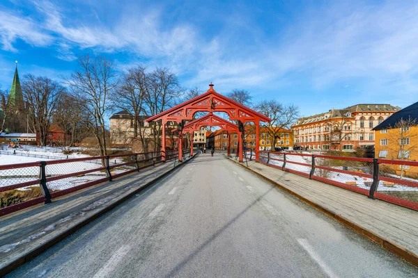 Famous Gamle Bybro Old Town Bridge River Nidelva Trondheim Norway — Stock Photo, Image