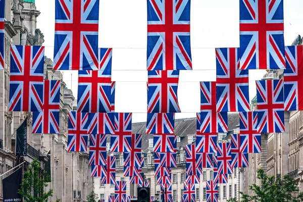 London June 2022 Rows Union Flags Hang Regent Street Mark — Stock Photo, Image