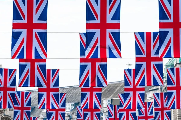 Las Filas Banderas Unión Sobre Regent Street Marcan Las Celebraciones —  Fotos de Stock
