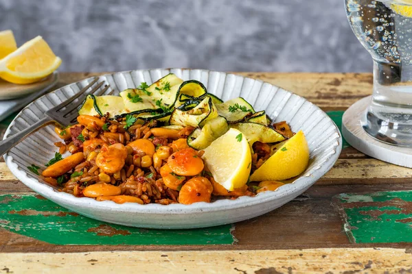 Smoky Vegan Grains Courgette Butter Beans — Stock Photo, Image