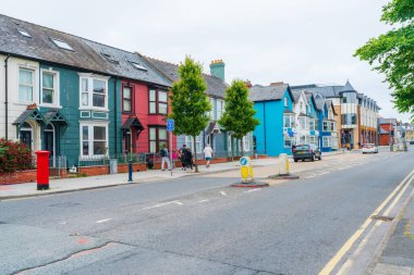 ABERYSTWYTH, WALES, UK - JULY 06, 2022: Street view in Aberystwyth, a university town and community in the historic county of Cardiganshire in Wales
