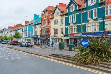ABERYSTWYTH, WALES, UK - JULY 06, 2022: Street view in Aberystwyth, a university town and community in the historic county of Cardiganshire in Wales
