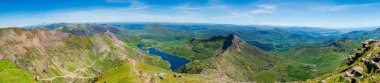 A scenic panoramic view from Mount Snowdon on a bright sunny day, Wales