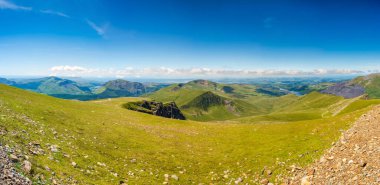 A scenic panoramic view from Mount Snowdon on a bright sunny day, Wales