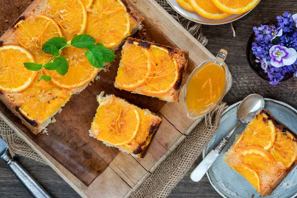 Orange Almond Upside Cake Orange Syrup — Stock Photo, Image