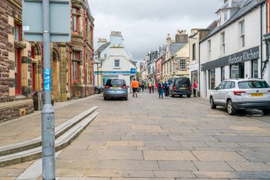 STORNOWAY, ISLE OF LEWIS, SCOTLAND, AUGUST 02, 2022: Street view in Stornoway, the main town of the Western Isles and the capital of Lewis and Harris in Scotland.