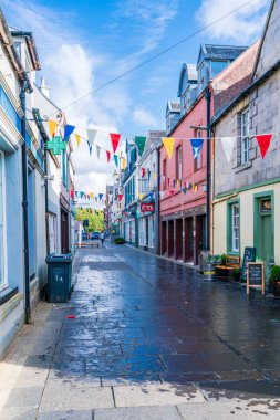 STORNOWAY, ISLE OF LEWIS, SCOTLAND, AUGUST 05, 2022: Street view in Stornoway, the main town of the Western Isles and the capital of Lewis and Harris in Scotland.