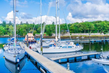 STORNOWAY, ISLE OF LEWIS, SCOTLAND, AUGUST 05, 2022: View of the harbour in Stornoway, the main town of the Western Isles and the capital of Lewis and Harris in Scotland.
